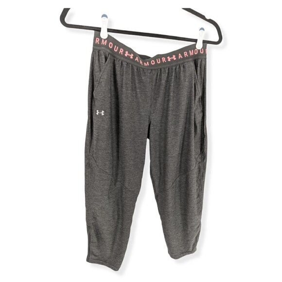 Under Armour UA Active Wear Cropped Pants Womens Large Gray Lightweight Stretch - Picture 1 of 7